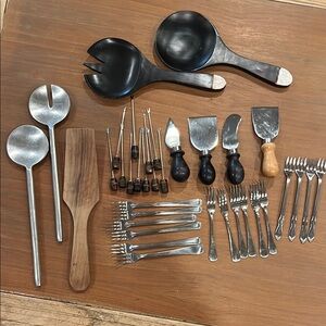 Vintage Silver and Wood Serving and Appetizer Utensils.. 36 pieces